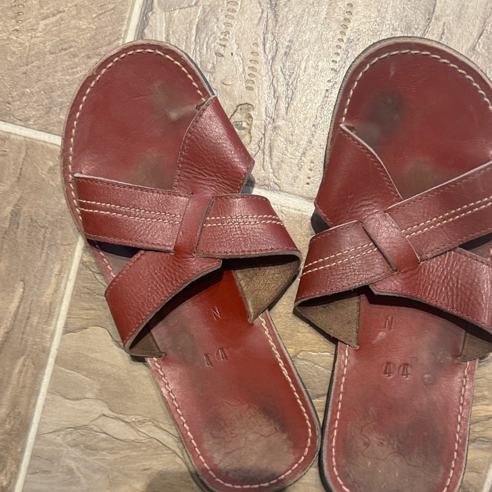 Red Leather Slide Sandals